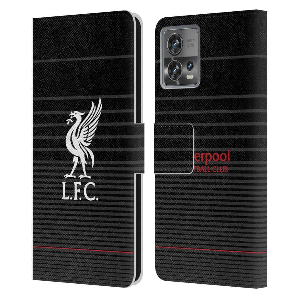 Head Case Designs Officially Licensed Liverpool Football Club White On Black Kit Liver Bird Leather Book Wallet Case Cover Compatible with Motorola Moto Edge 30 Fusion