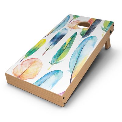 DesignSkinz - Decorative and Protective Scratch Resistant Skin Vinyl Wrap Kit for Cornhole Boards - Bright Water Color Painted Feather