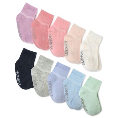 HonestBaby Multipack Cozy Socks Sustainably Made for Infant, Newborn Baby, Toddler, Kids Boys, Girls, 10-pack Pink Sunset, 0-6 Months