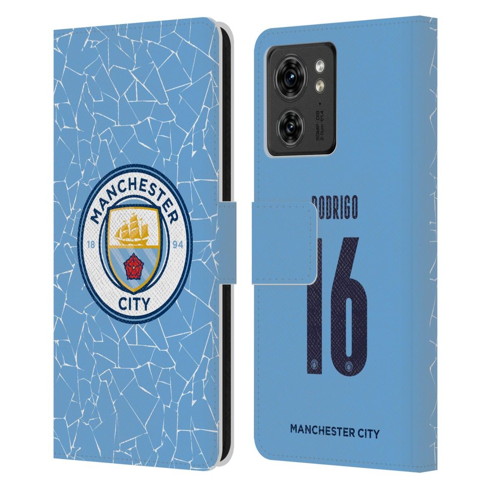 Head Case Designs Officially Licensed Manchester City Man City FC Rodrigo 2020/21 Players Home Kit Group 1 Leather Book Wallet Case Cover Compatible with Motorola Moto Edge 40