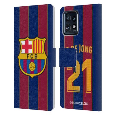 Head Case Designs Officially Licensed FC Barcelona Frenkie de Jong 2020/21 Players Home Kit Group 1 Leather Book Wallet Case Cover Compatible with Motorola Moto Edge 40 Pro