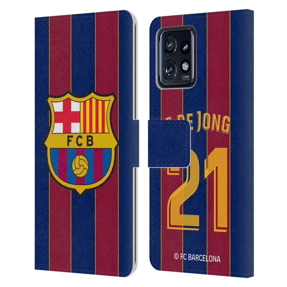Head Case Designs Officially Licensed FC Barcelona Frenkie de Jong 2020/21 Players Home Kit Group 1 Leather Book Wallet Case Cover Compatible with Motorola Moto Edge 40 Pro
