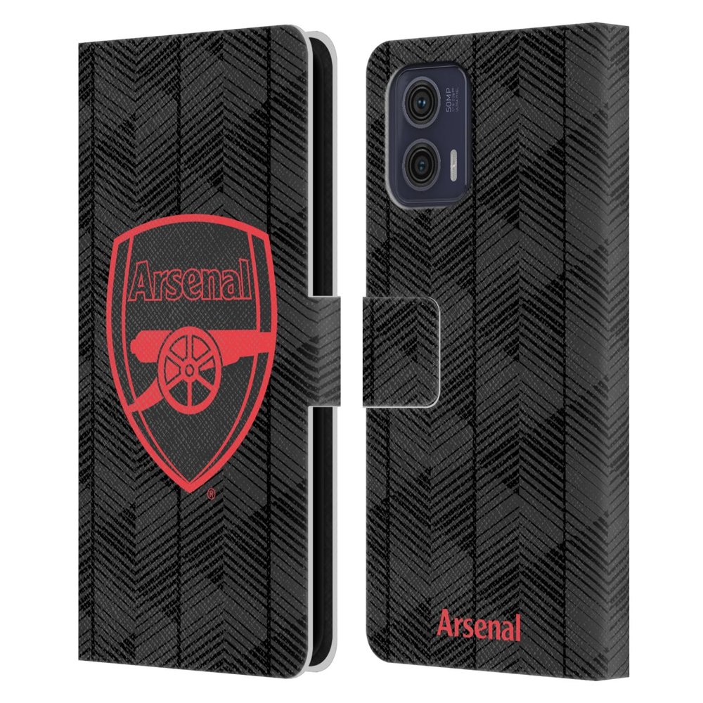 Head Case Designs Officially Licensed Arsenal FC Black Crest and Gunners Logo Leather Wallet Case Compatible with Motorola Moto G73 5G