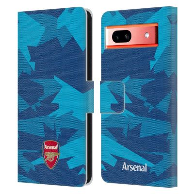 Head Case Designs Officially Licensed Arsenal FC Geometric Blue Crest and Gunners Logo Leather Wallet Case Compatible with Google Pixel 7a