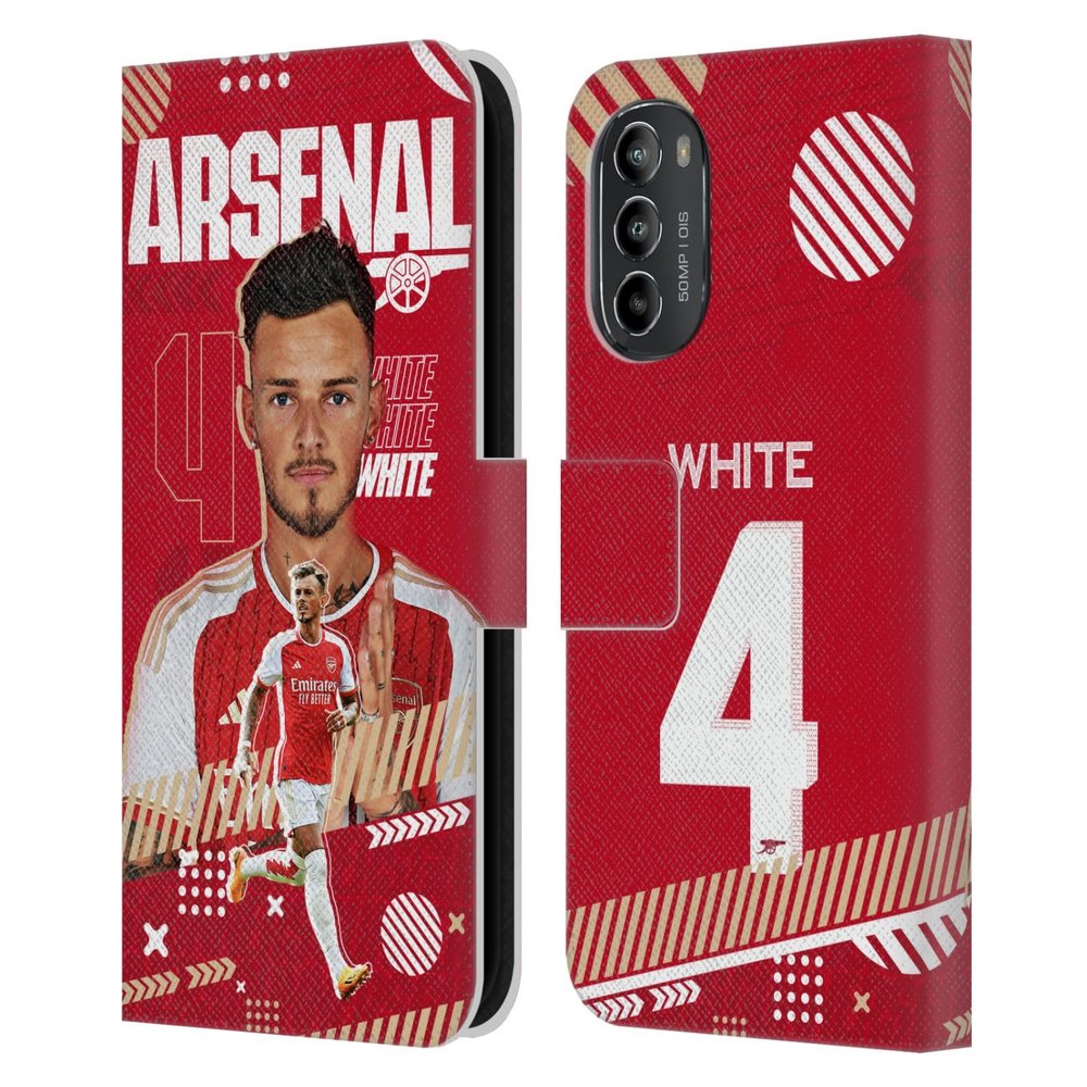 Head Case Designs Officially Licensed Arsenal FC Ben White 2023/24 First Team Leather Wallet Case Compatible with Motorola Moto G82 5G