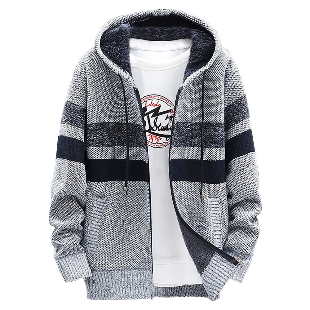 Lightweight Jacket Men, Hoodies Zip Up Fleece Jacket Heavyweight Hooded Sweatshirt Warm Thick Winter Coat Mens Bomber Jackets For Men Coat With Hood Fashion Jackets (M, Silver)