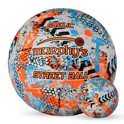 MURPHY Gaelic Street Trainer Footballs, Durable Vulcanised Rubber, Long Lasting Grip for Hard Surfaces, Size 4, White/Fluo Orange/Cyan