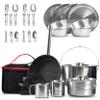 CretFine CompactKit Camping Cookware Set Stainless Steel Pots and Pan with Detachable Handle and Oxford Cloth Bag, for 4-8 Mess Kit with Utensils for Camp Kitchen, Picnic, BBQ, Traveling, Emergency view 1