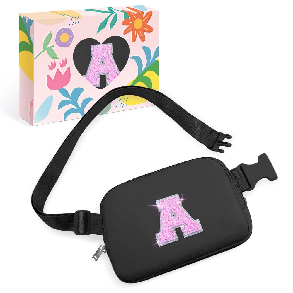 COSHAYSOO Initial Letter Fanny Pack for Girls Personalized Easter Birthday Gifts for 6 7 8 9 10 11 12 Year Old Teen Girl Tweens Preteens, Fashion Belt Bag Crossbody Purse Black A