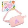 COSHAYSOO Pink Belt Bag Initial Fanny Pack Crossbody Purse for Girls 5-7 6-8 8-10 10-12 Personalized Birthday Gifts for Daughter Big Little Sister Tween Flower Girl Girly Stuff Letter A view 1