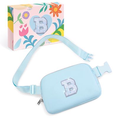 COSHAYSOO Initial Letter Fanny Pack for Girls Personalized Christmas Birthday Gifts for 6 7 8 9 10 11 12 Year Old Teen Girl, Girly Fashion Crossbody Purse Belt Bag Preteen Tween Trendy Stuff Blue B
