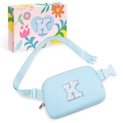 COSHAYSOO Initial Letter Fanny Pack for Girls Personalized Christmas Birthday Gifts for 6 7 8 9 10 11 12 Year Old Teen Girl, Girly Fashion Crossbody Purse Belt Bag Preteen Tween Trendy Stuff Blue K