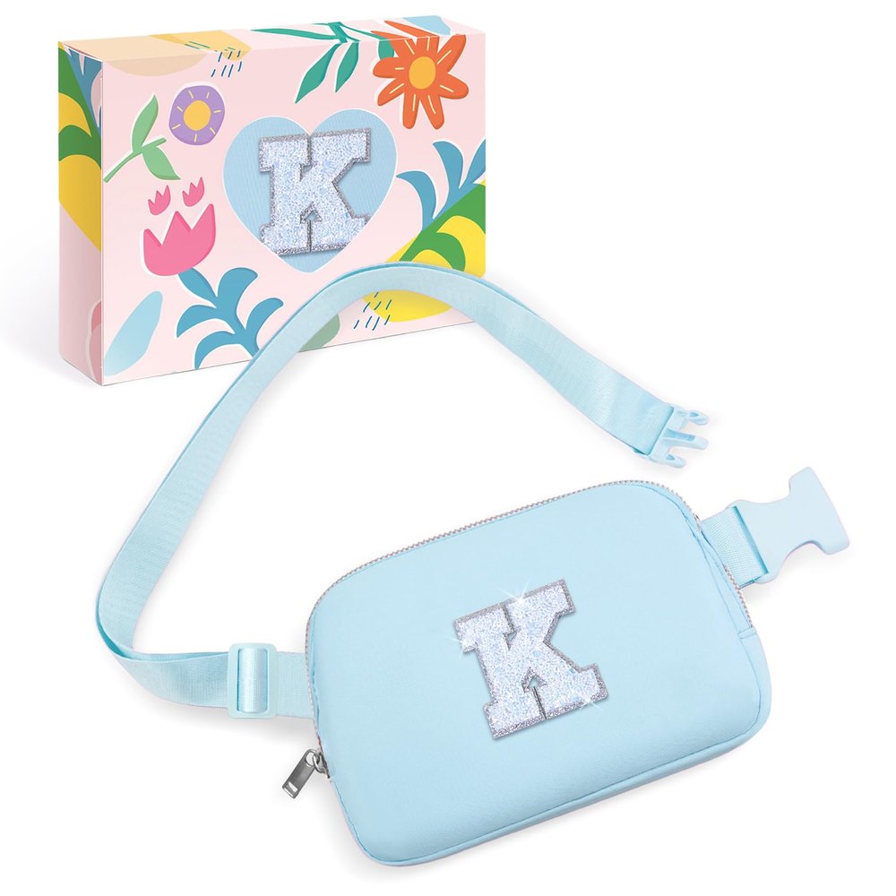 COSHAYSOO Initial Letter Fanny Pack for Girls Personalized Christmas Birthday Gifts for 6 7 8 9 10 11 12 Year Old Teen Girl, Girly Fashion Crossbody Purse Belt Bag Preteen Tween Trendy Stuff Blue K