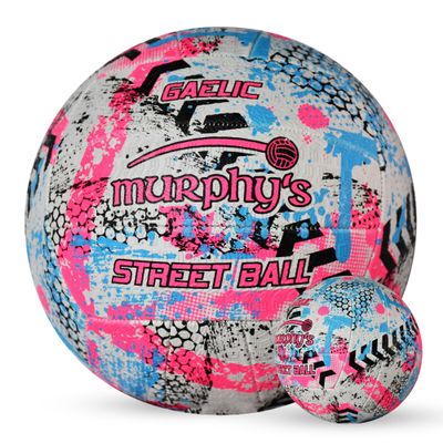 MURPHY Gaelic Street Trainer Footballs, Durable Vulcanised Rubber, Long Lasting Grip for Hard Surfaces, Size 5, White/Pink/Cyan