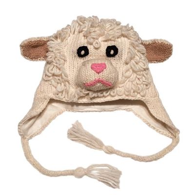 Arts of Ecuador Youth Size White Sheep Hat, 19 Inch in Circumference and Stretch to 22 Inch, Wool with Acrylic Lining