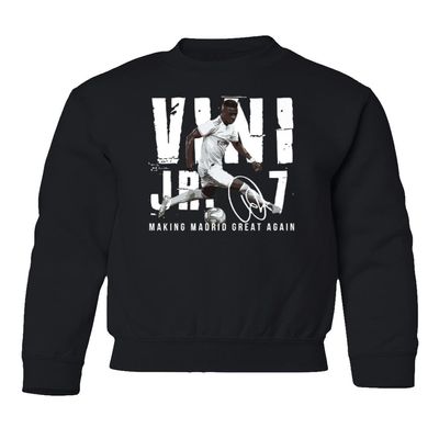 GamesDur Vini Jr Brazilian Soccer Making Madrid Great Again Youth Crewneck Sweatshirt (Black, Youth Medium)