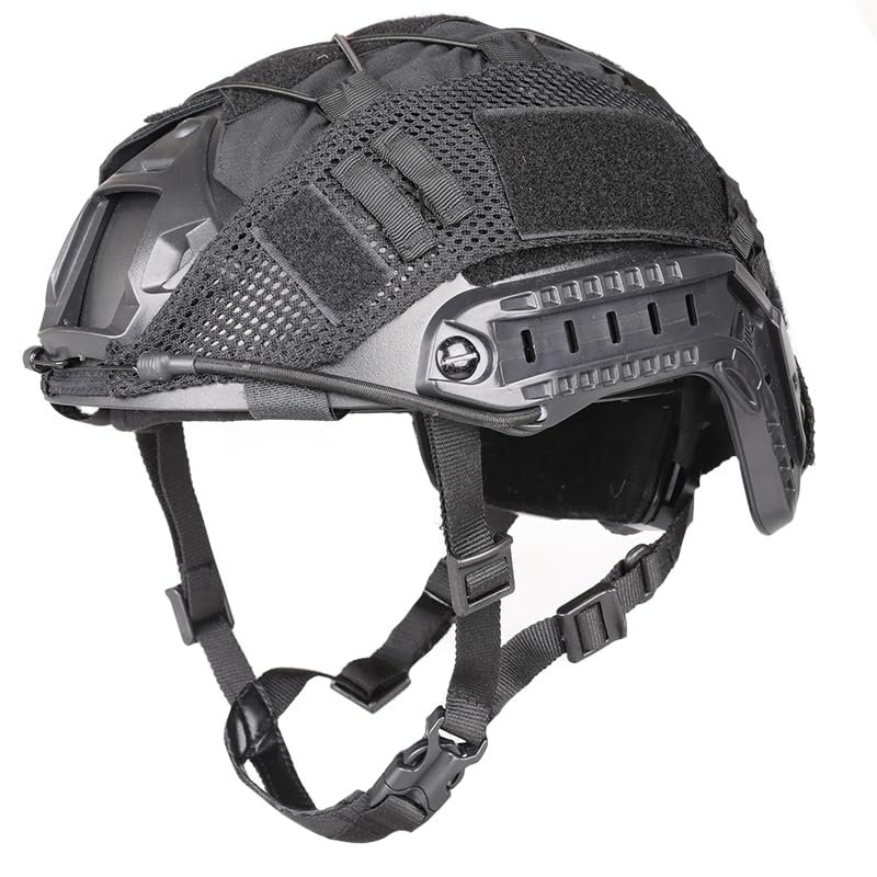 Adjustable Tactical Helmet with Helmet Cover, PJ Type Tactical Multifunctional Protective NVG Mount for Cosplay Hunting Shooting (Black)