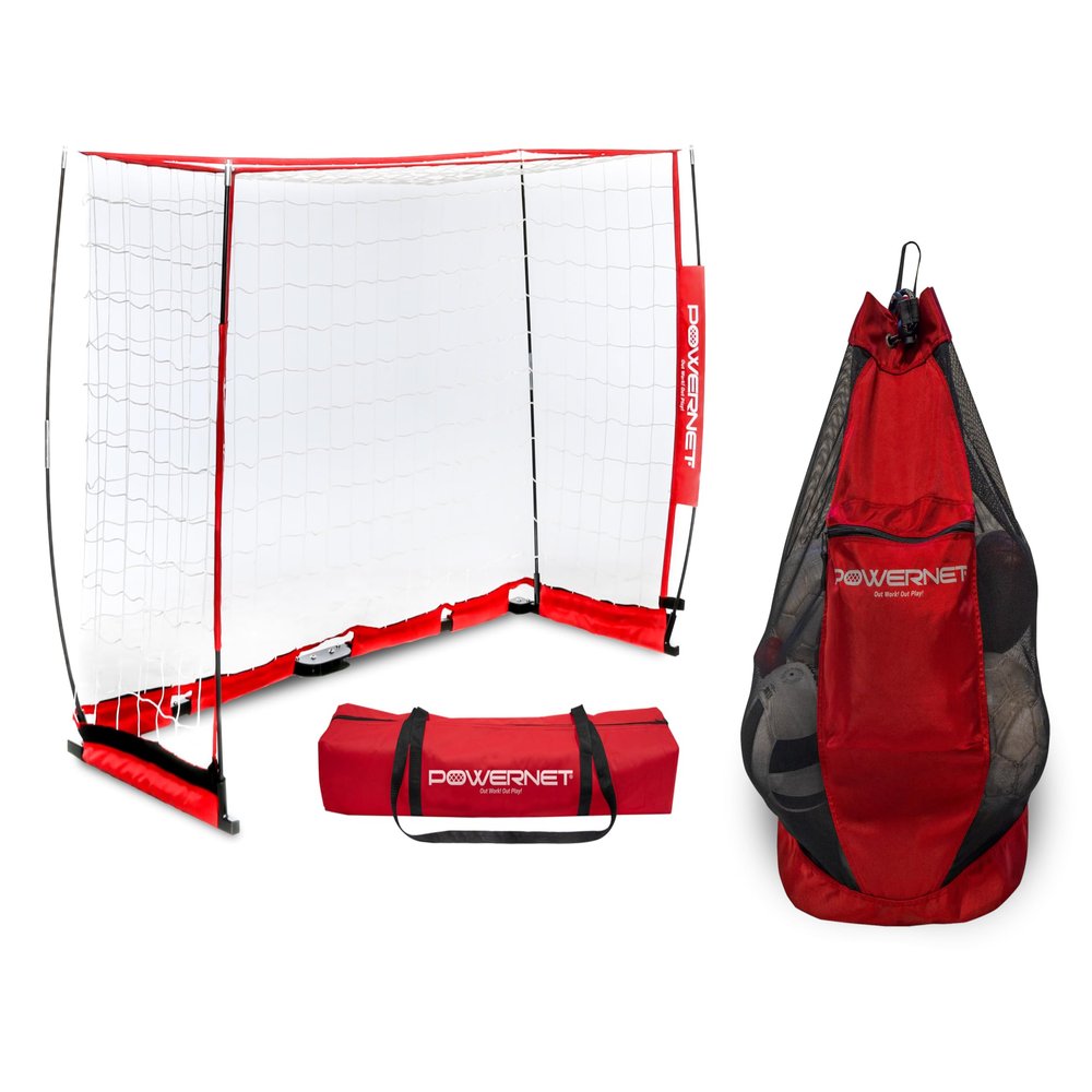 PowerNet Soccer Goal Portable Bow Style Net and Large Ball Carry Bag Bundle | Quick Setup Ultra Portable | Full Size Framed Soccer Goal | Perfect for Teams and Coaches (6X4 FT Bundle)