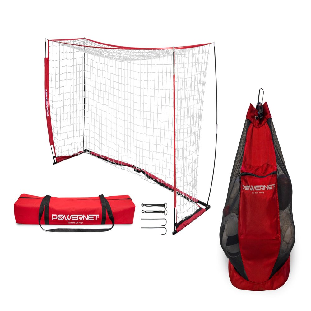 PowerNet Soccer Goal Portable Bow Style Net and Large Ball Carry Bag Bundle | Quick Setup Ultra Portable | Full Size Framed Soccer Goal | Perfect for Teams and Coaches (8X4 FT Bundle)