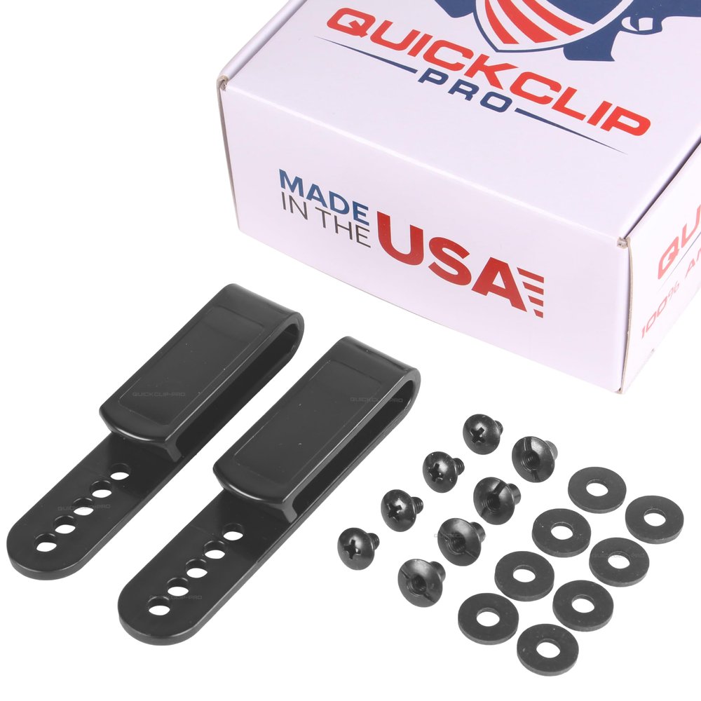 QuickClip Pro Belt Clips Grip Hook Fit 1.5'' & 1.75'' - 5 Pre-Drilled Hole Tuckable Clip for IWB OWB Kydex, Leather, Hybrid Holster Making - Holster Sheath Grip Hook with Hardware (10)