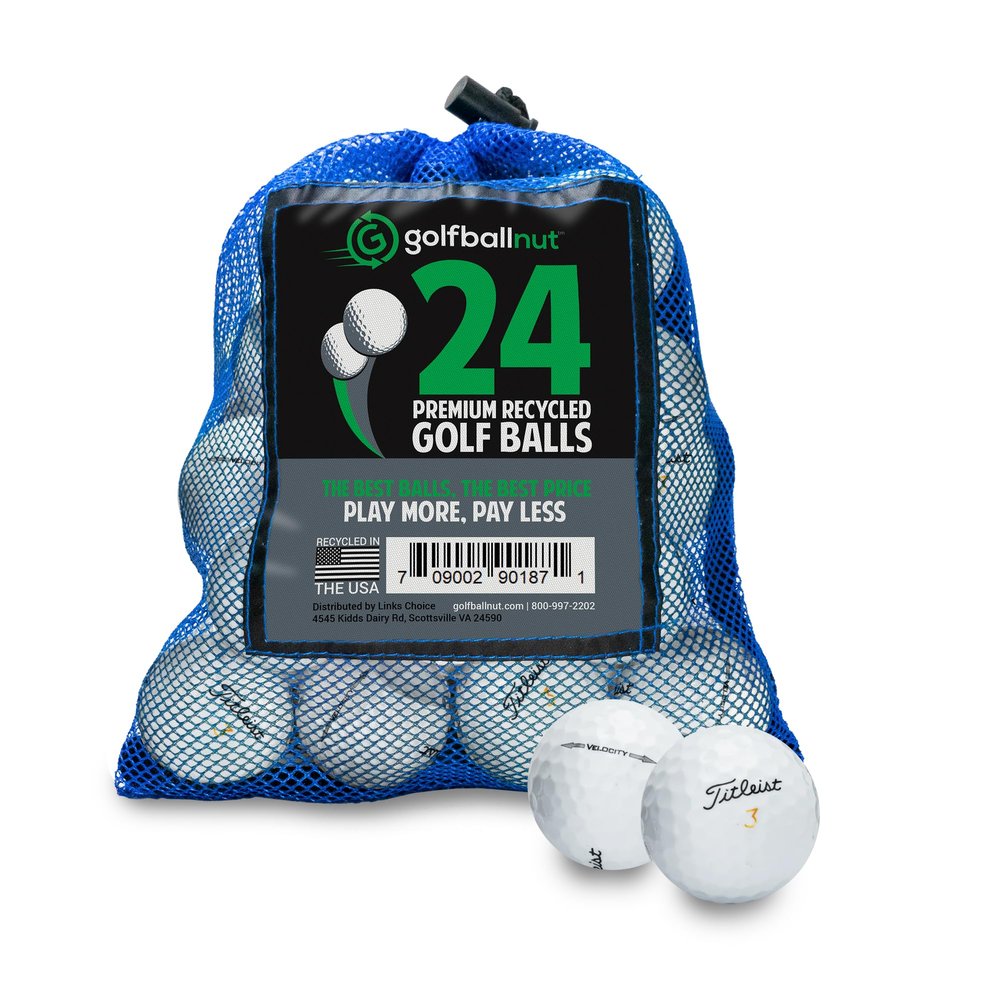 GolfBall Nut Used and Recycled for Titleist Velocity Mint 5A Quality White 24 Golf Balls Mesh Bag Included