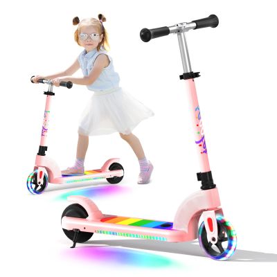 ANHAO Electric Scooter for Kids Ages 6-12(Mainly 6-10), Adjustable Handlebar and Speed, Anti-Slip Deck, Flash Wheel, Toddler Scooter for Kids up to 110 lbs, Max Speed 6 Mph, Gifts for Girls