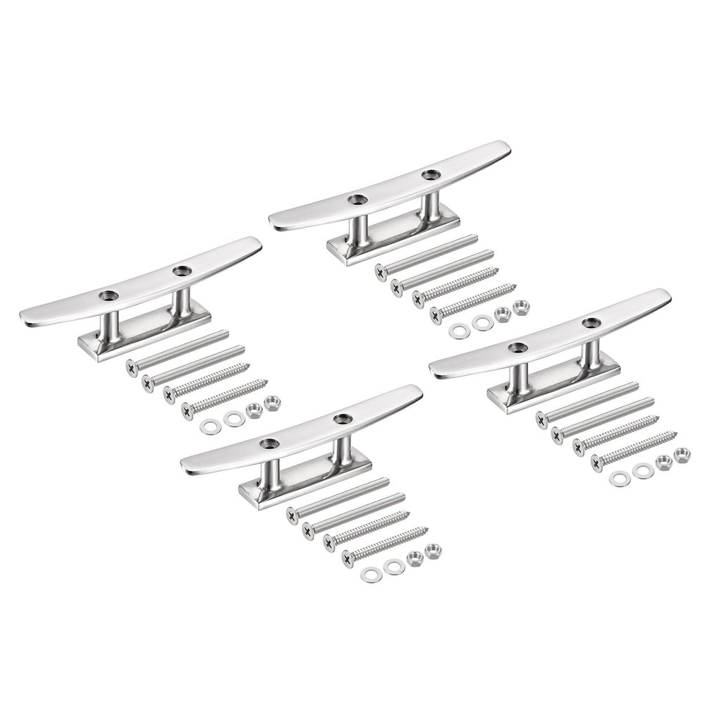 uxcell Boat Cleat Open Base 5 Inch, 4 Pcs 316 Stainless Steel Dock Cleat for Kayak Boat, Yachts, and Fishing Boats, Include Installation Screws