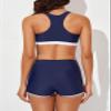 Aleumdr 3 Piece Swimsuits for Women 2025 Trendy Athletic Tankini Teen Bathing Suit Tummy Control Modest Swimwear with Boy Shorts Navy Blue Large view 3