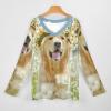Golden Retriever Dog Lovely Wreath Women's Shirts Long Sleeve V-Neck Blouses Loose Casual Tee T-Shirt S view 3
