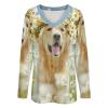 Golden Retriever Dog Lovely Wreath Women's Shirts Long Sleeve V-Neck Blouses Loose Casual Tee T-Shirt S view 4