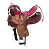 Adults Kids Youth Western Horse Barrel Saddle Leather Tack Set Matching Headstall Breast Collar Reins 10" to 18" Suede Seat (Pink, 13" Seat) view 1