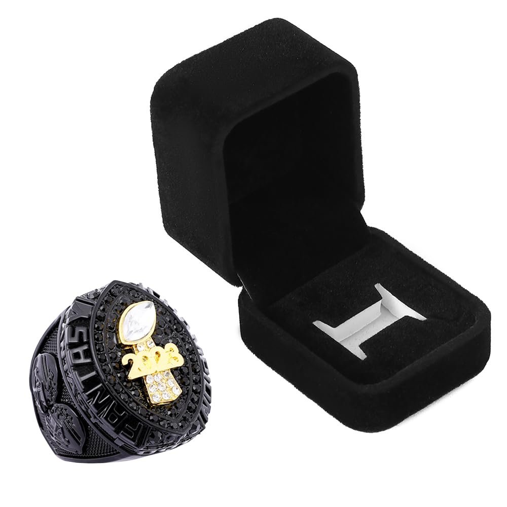 2023 Fantasy Football Championship Trophy Ring Award Prize Sport MVP Winner FFL League Champion Ring (size 11 with free box, Black Stones)