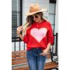 aromm Women's Pullover Sweaters Crewneck Long Sleeve Heart Print Knitwear Red, L view 2