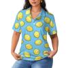 Lemon Blue Women's Short Sleeve Polo Shirts Casual Collared T-Shirts Golf Shirts Sport Blouses Tops S view 1
