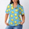 Lemon Blue Women's Short Sleeve Polo Shirts Casual Collared T-Shirts Golf Shirts Sport Blouses Tops S view 2