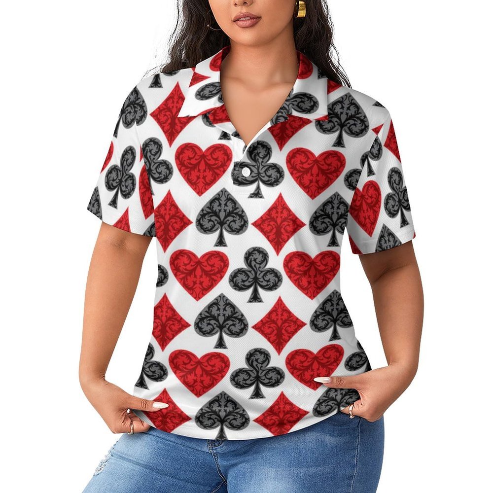Playing Card Poker Women's Short Sleeve Polo Shirts Casual Collared T-Shirts Golf Shirts Sport Blouses Tops XL