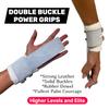 QALARO Double Buckle Power Leather Grips for Girls Gymnastics | Dowel Grips, 4" White Wristbands | Gymnastics Grips for Girls | Youth Bar Grips | Gymnastics Gloves view 2