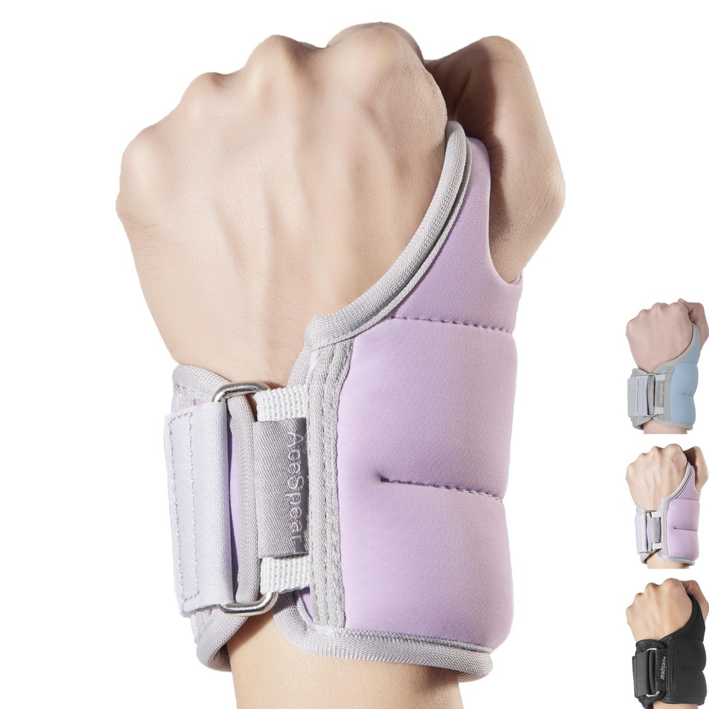 AceSpear Wrist Weights with Thumb Loops Lock for Men Women 1lb*2 2lbs*2 3lbs*2 Ankle Weights Weighted Gloves for Running Strength Training Walking Exercises (Purple, 2 lbs x 2)