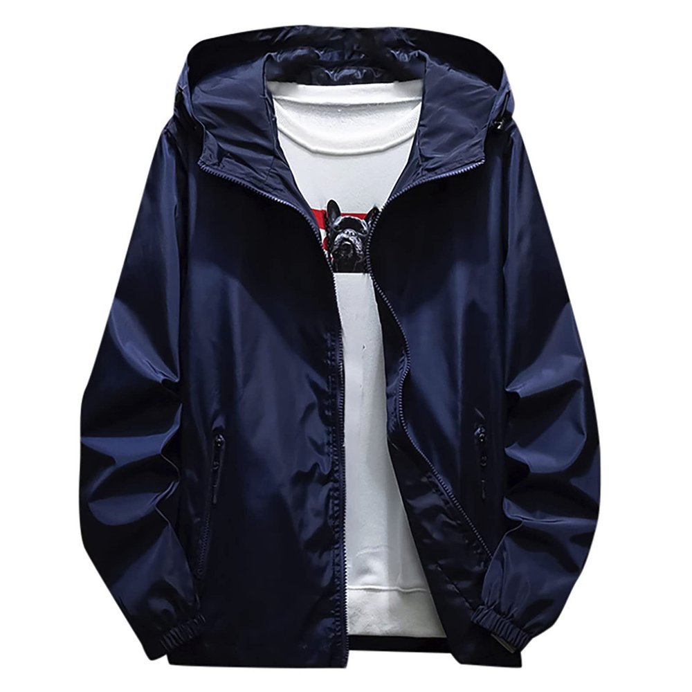 Men'S Jacket, Rain Windbreaker Lightweight Pullover For Hiking Golf Running Mens Jacket Men Travel Waterproof Black Bomber Jacket Fashion Large Security Jackets Coats (XXL, Dark Blue)