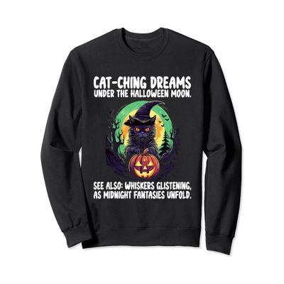 Cat-ching dreams under the Halloween Moon, whiskers Sweatshirt