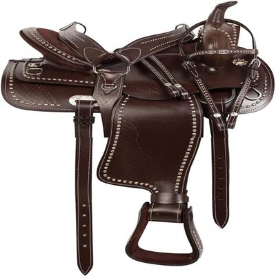 Western Horse Pleasure Saddle - Genuine Leather 10" 11" 12" 13" 14" 15" 16" 17" 18" with Matching Tack Set Headstall Breast Collar Reins (Style 05, 12" Seat)