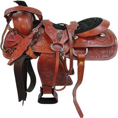 Western Horse Pleasure Saddle - Genuine Leather 10" 11" 12" 13" 14" 15" 16" 17" 18" with Matching Tack Set Headstall Breast Collar Reins (Style 07, 15" Seat)