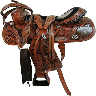 Western Horse Pleasure Saddle - Genuine Leather 10" 11" 12" 13" 14" 15" 16" 17" 18" with Matching Tack Set Headstall Breast Collar Reins (Style 08, 12" Seat)