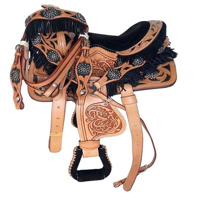 Western Horse Pleasure Saddle - Genuine Leather 10" 11" 12" 13" 14" 15" 16" 17" 18" with Matching Tack Set Headstall Breast Collar Reins (Style 12, 12" Seat)