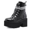 ZKXYFFS Womens Goth Patent Ankle Boots Mid Calf Boots Platform Chunky High Heel Lace Up Combat Boots Punk Booties with Chain view 1