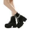 ZKXYFFS Womens Goth Patent Ankle Boots Mid Calf Boots Platform Chunky High Heel Lace Up Combat Boots Punk Booties with Chain view 2