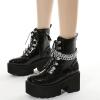 ZKXYFFS Womens Goth Patent Ankle Boots Mid Calf Boots Platform Chunky High Heel Lace Up Combat Boots Punk Booties with Chain view 3