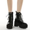 ZKXYFFS Womens Goth Patent Ankle Boots Mid Calf Boots Platform Chunky High Heel Lace Up Combat Boots Punk Booties with Chain view 4