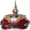 Medieval Imperial German Brass Spiked Pickelhaube Officer Helmet- Red Leather & Brass view 1