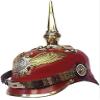 Medieval Imperial German Brass Spiked Pickelhaube Officer Helmet- Red Leather & Brass view 2